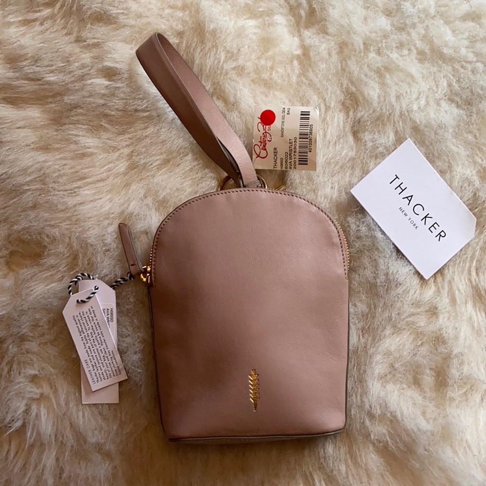 Thacker- Sandstone Gold Genuine Leather Wristlet